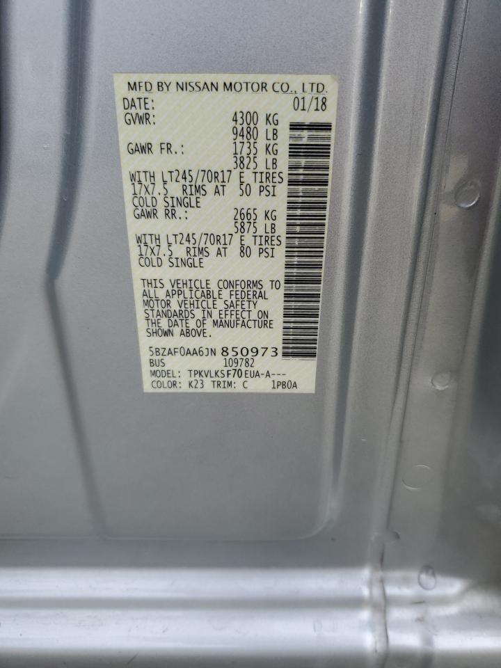 2018 Nissan Nv 3500 S VIN: 5BZAF0AA6JN850973 Lot: 91455515