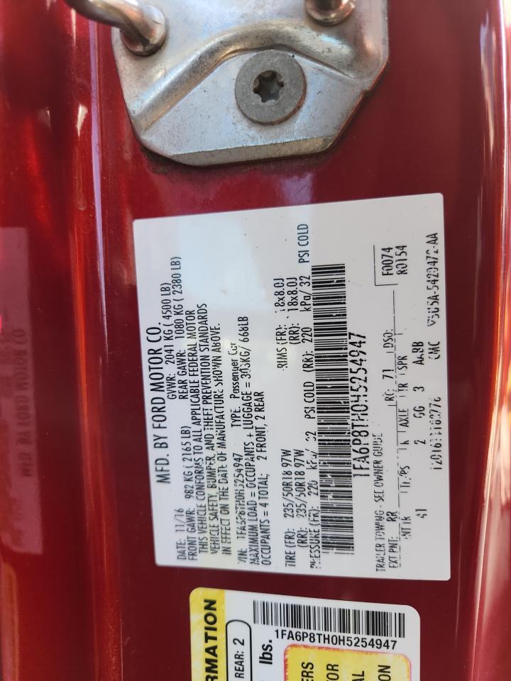 2017 Ford Mustang VIN: 1FA6P8TH0H5254947 Lot: 92331395