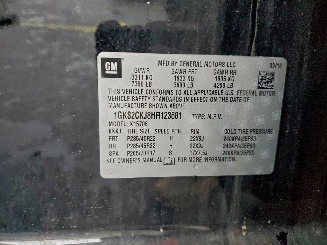 2017 GMC Yukon Denali VIN: 1GKS2CKJ8HR123681 Lot: 94315125