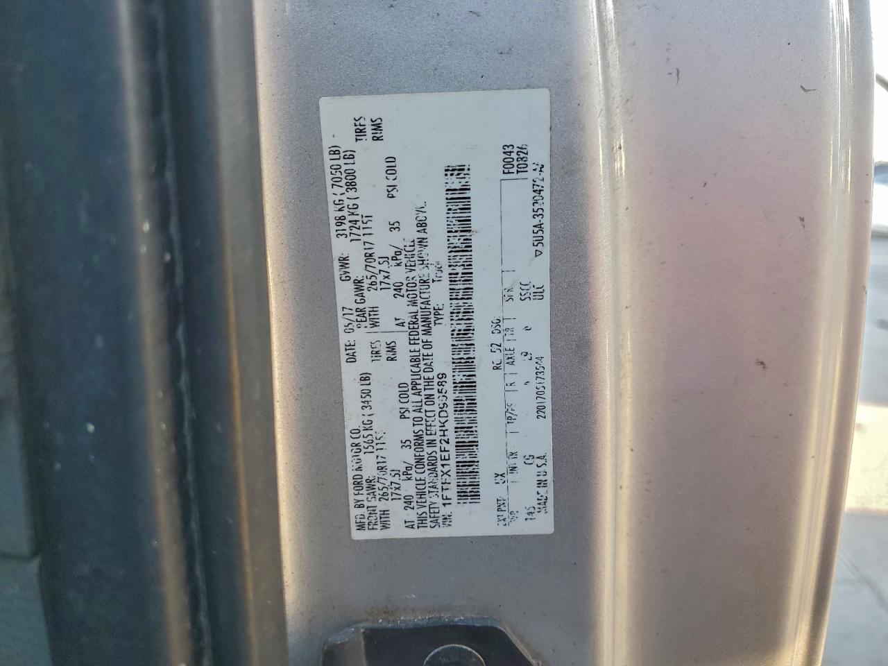 2017 Ford F150 Super Cab VIN: 1FTFX1EF2HKD90589 Lot: 92603055