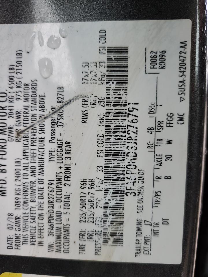 2018 Ford Fusion Se VIN: 3FA6P0HD3JR276791 Lot: 91930405