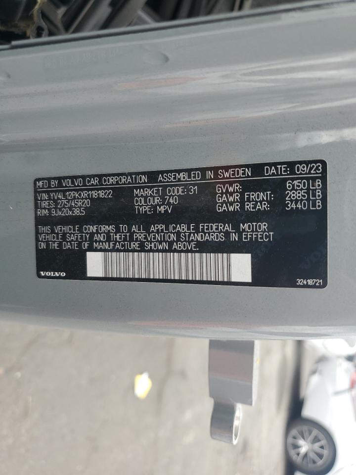 2024 Volvo Xc90 Core VIN: YV4L12PKXR1181822 Lot: 91015115