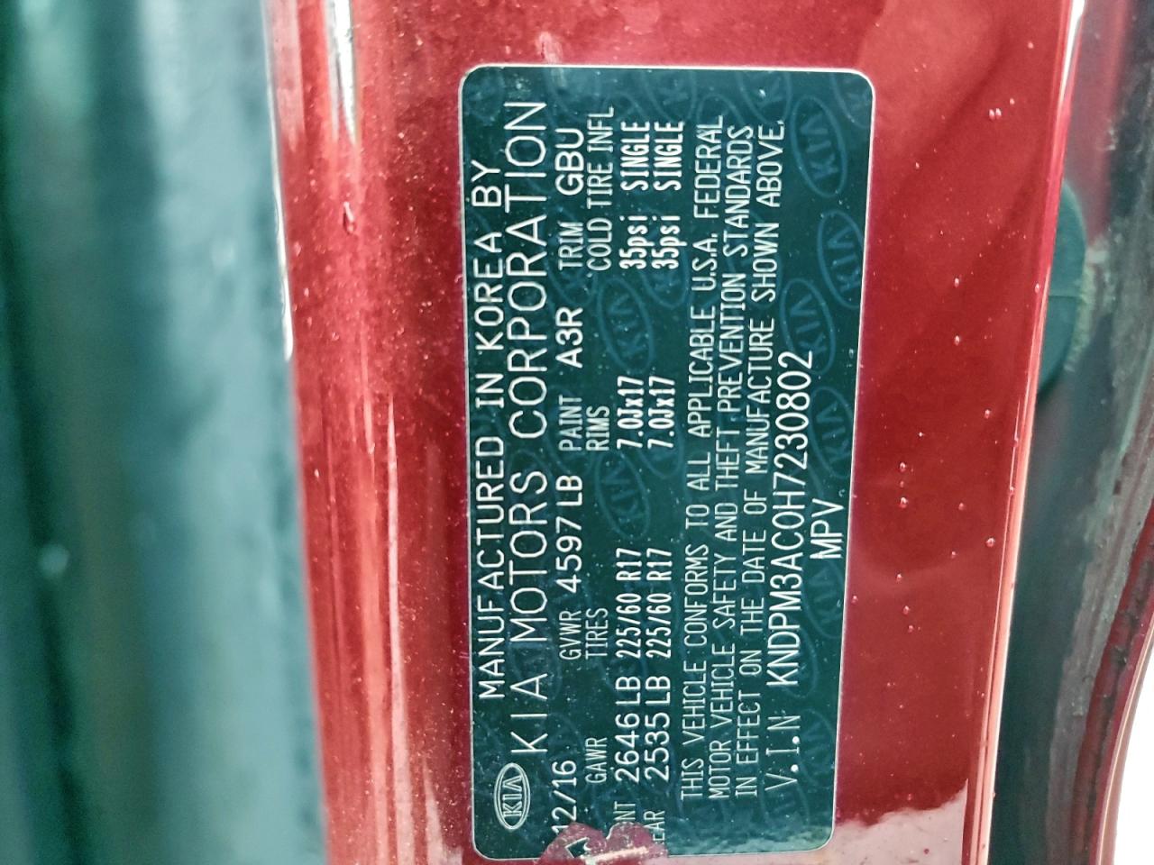 2017 Kia Sportage Lx VIN: KNDPM3AC0H7230802 Lot: 93861365