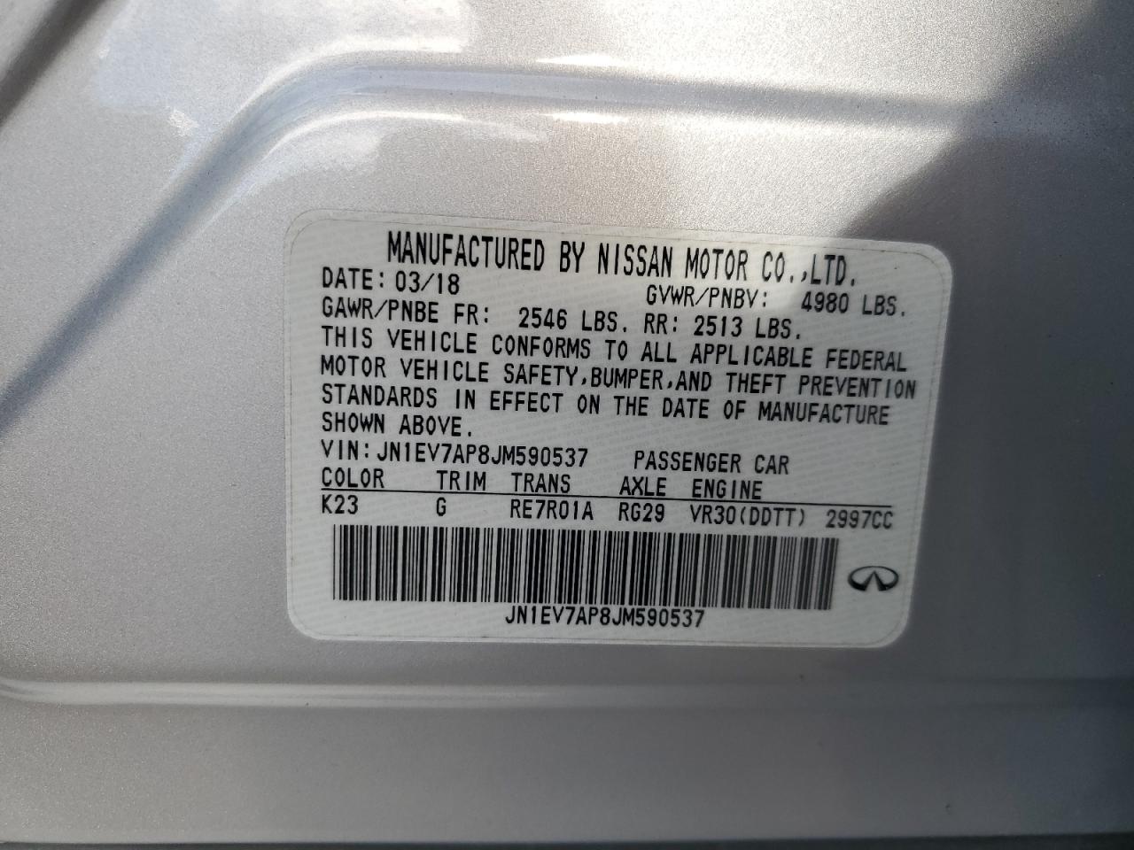 2018 Infiniti Q50 Luxe VIN: JN1EV7AP8JM590537 Lot: 93855895