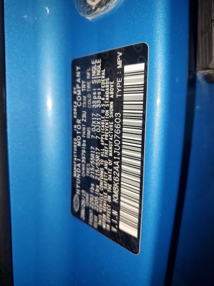 2018 Hyundai Kona Sel VIN: KM8K62AA1JU076603 Lot: 92760595