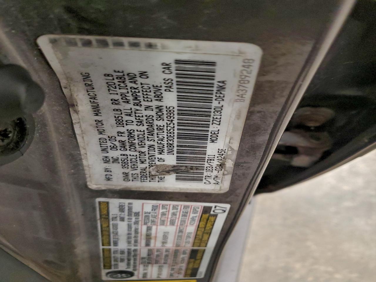 2005 Toyota Corolla Ce VIN: 1NXBR30E85Z549985 Lot: 93701265