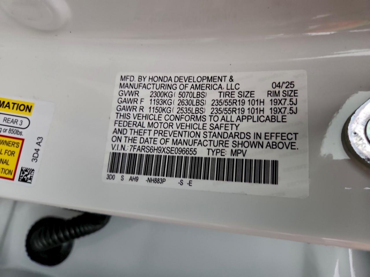 2025 Honda Cr-V Sport Touring VIN: 7FARS6H9XSE096655 Lot: 93706535