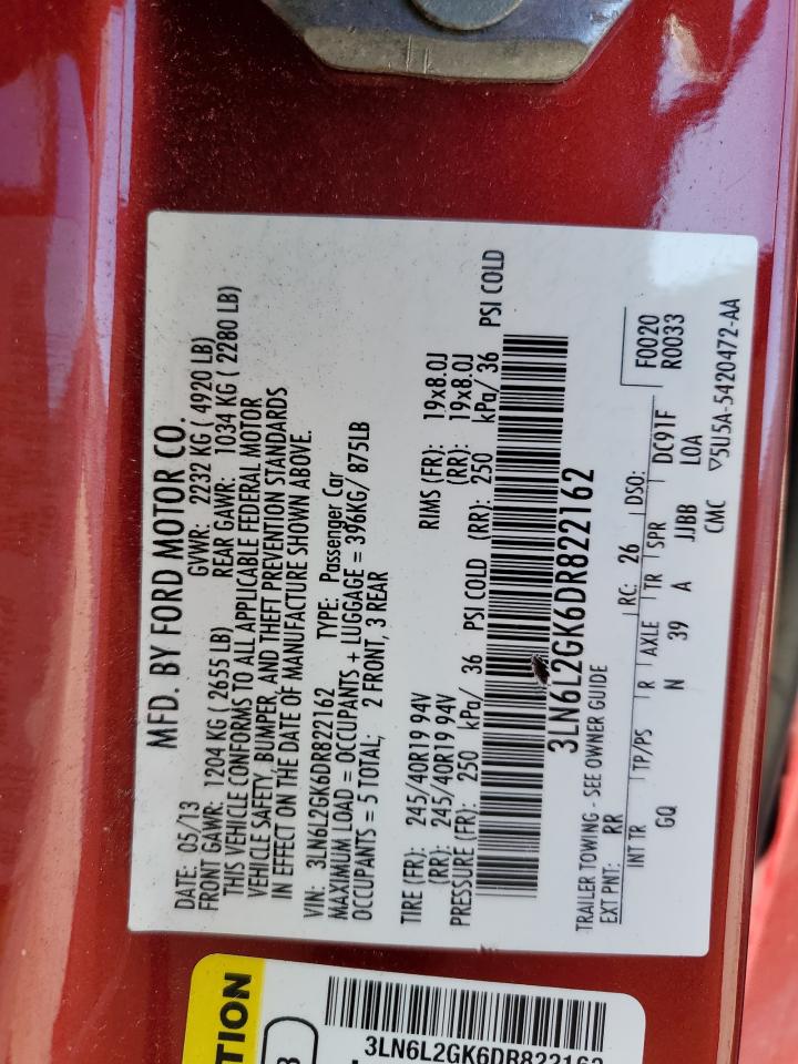 2013 Lincoln Mkz VIN: 3LN6L2GK6DR822162 Lot: 91912225