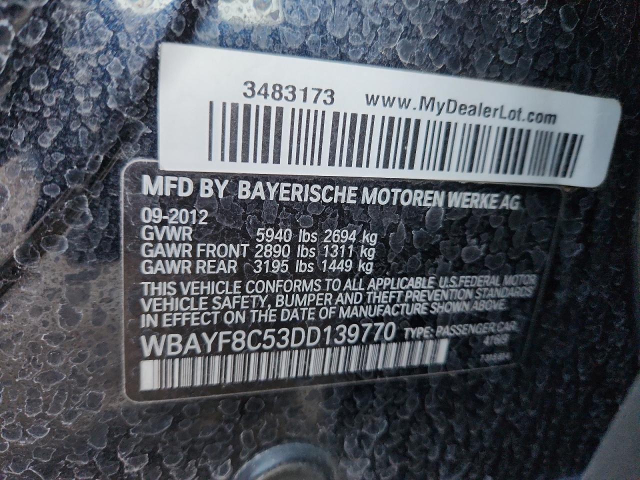 2013 BMW 750 Lxi VIN: WBAYF8C53DD139770 Lot: 91492755