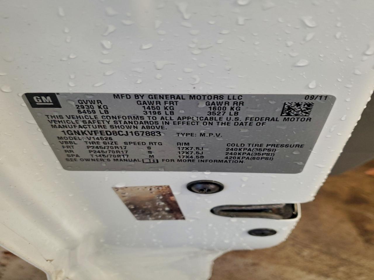 2012 Chevrolet Traverse Ls VIN: 1GNKVFED8CJ167883 Lot: 93494745