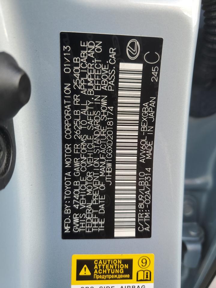 2013 Lexus Es 300H VIN: JTHBW1GGXD2018174 Lot: 91068885