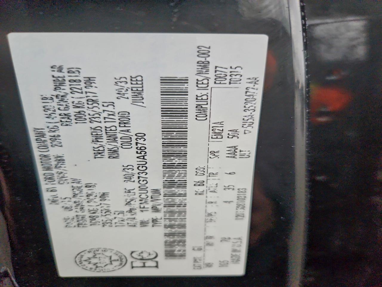 2016 Ford Escape Se VIN: 1FMCU0G73GUA56730 Lot: 93372495