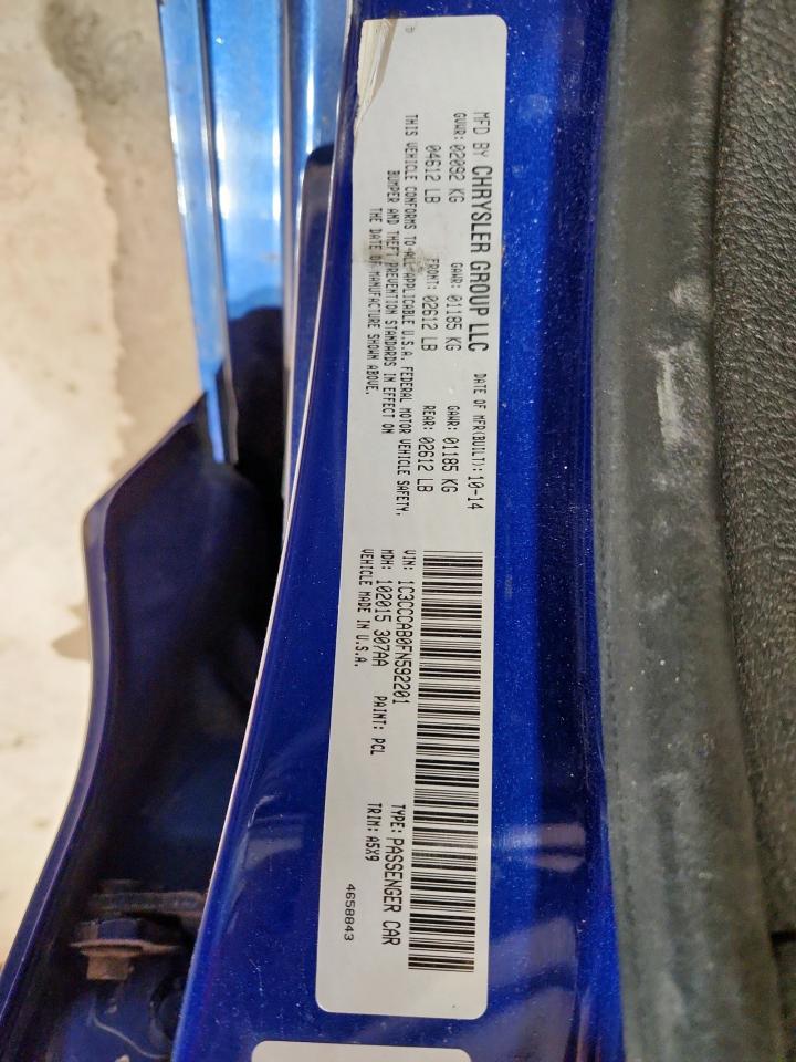 2015 Chrysler 200 Limited VIN: 1C3CCCAB0FN592201 Lot: 92078245