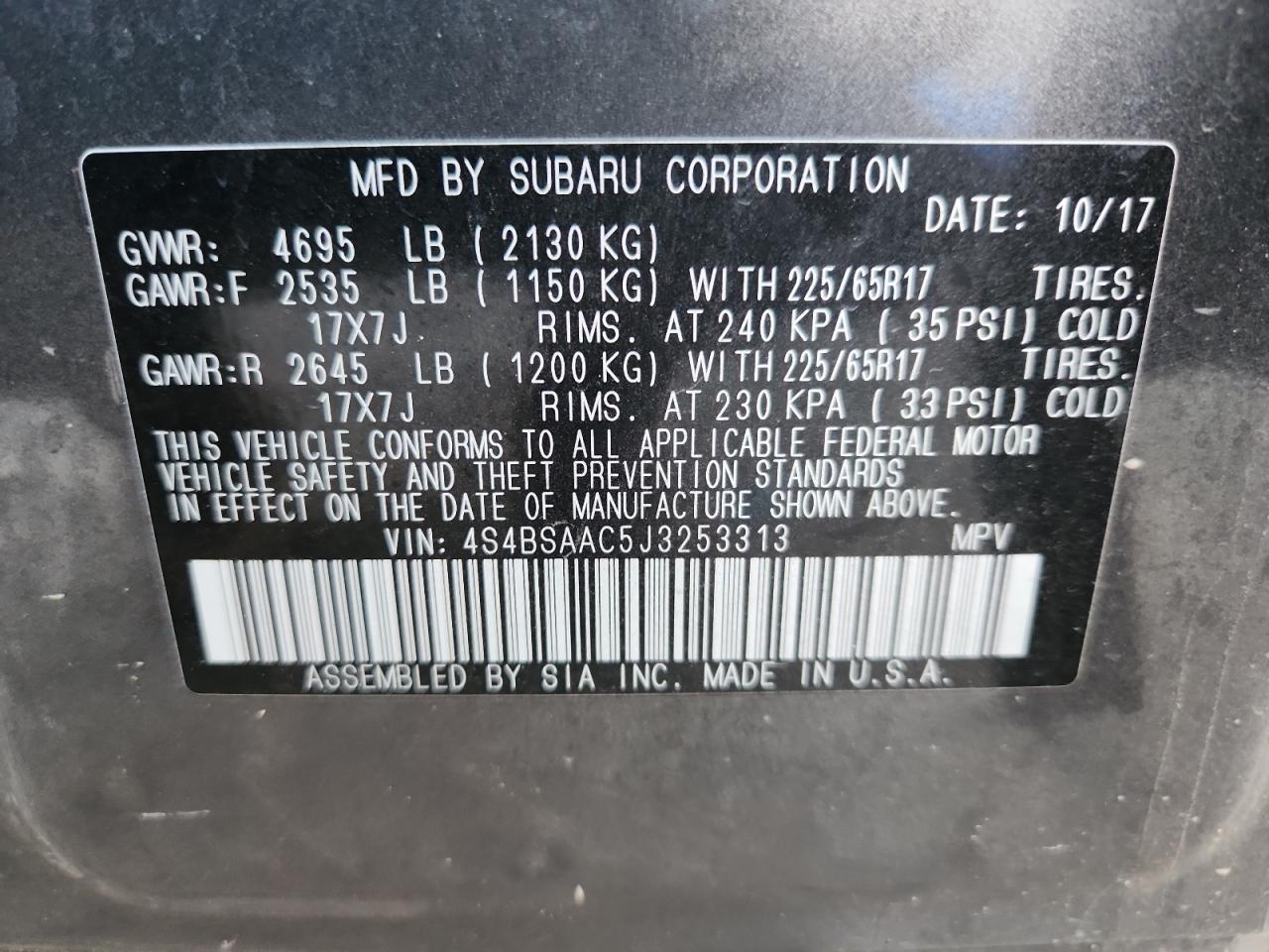 2018 Subaru Outback 2.5I VIN: 4S4BSAAC5J3253313 Lot: 91658855