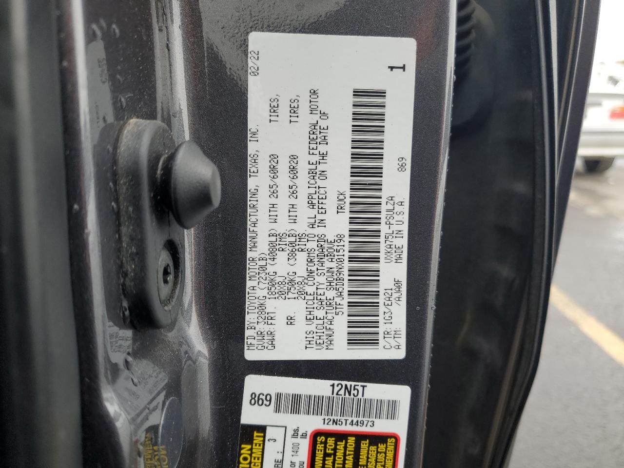 2022 Toyota Tundra Crewmax Limited VIN: 5TFJA5DB9NX015198 Lot: 90920325