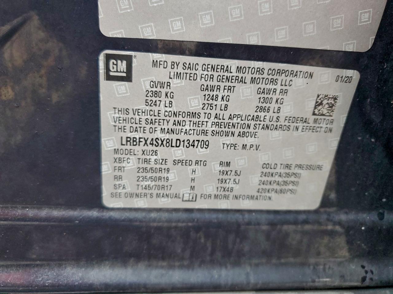 2020 Buick Envision Premium Ii VIN: LRBFX4SX8LD134709 Lot: 92802995