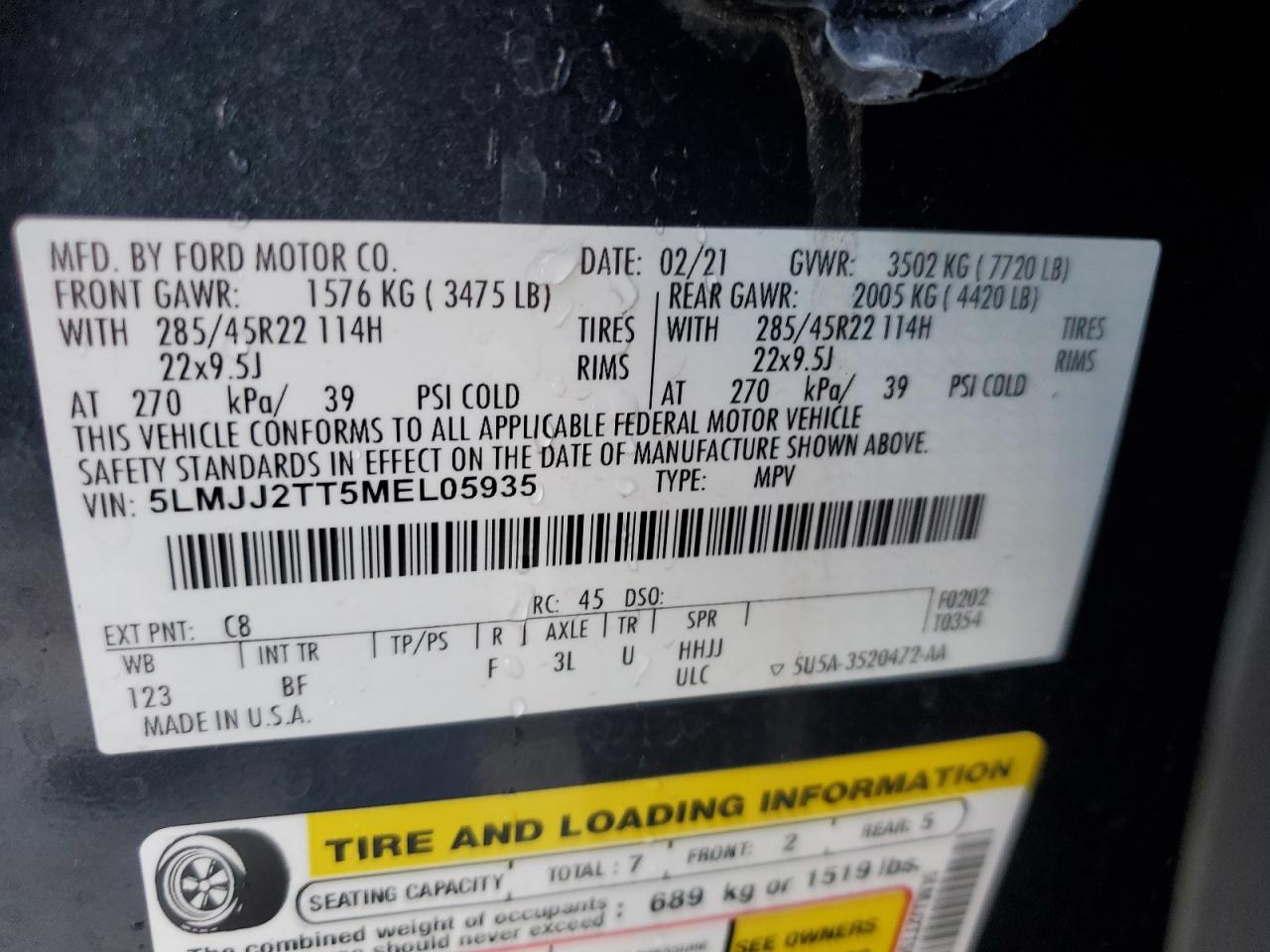 2021 Lincoln Navigator Black Label VIN: 5LMJJ2TT5MEL05935 Lot: 91596465