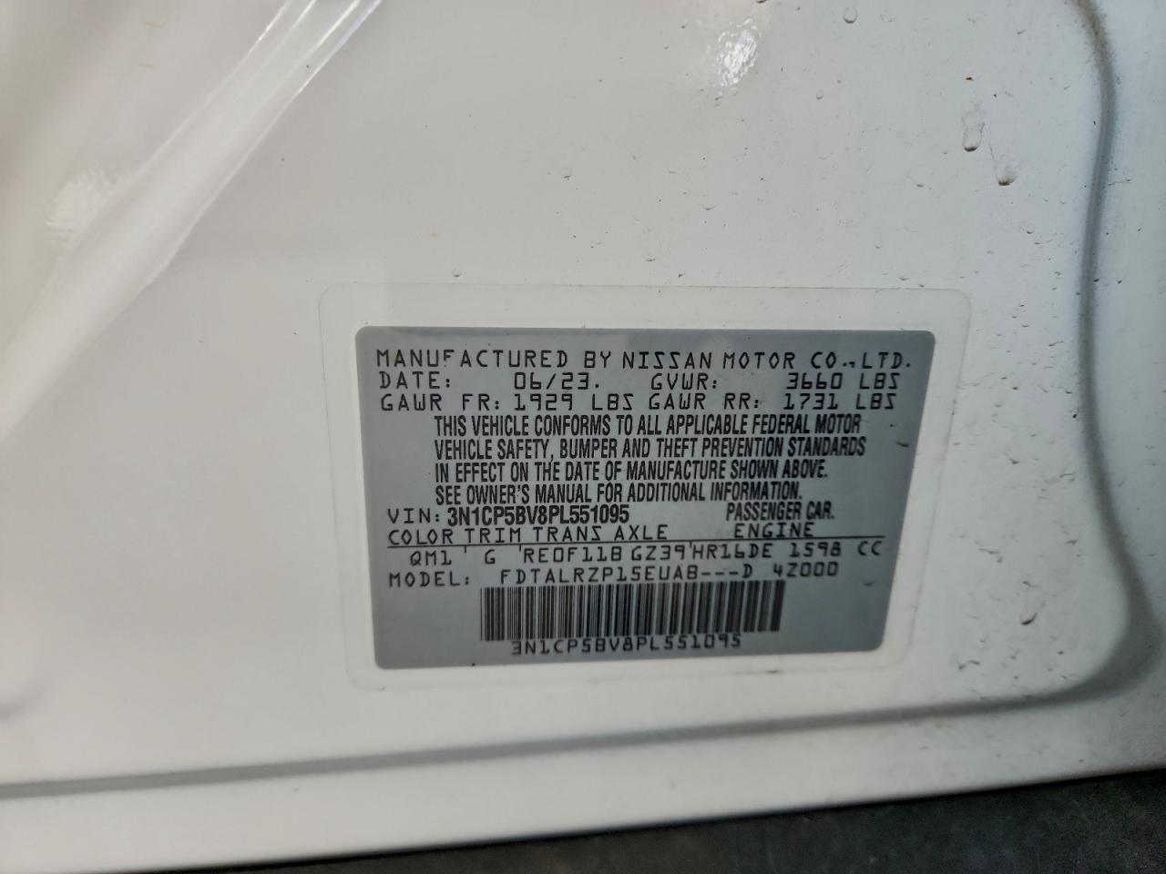 2023 Nissan Kicks S VIN: 3N1CP5BV8PL551095 Lot: 94048485
