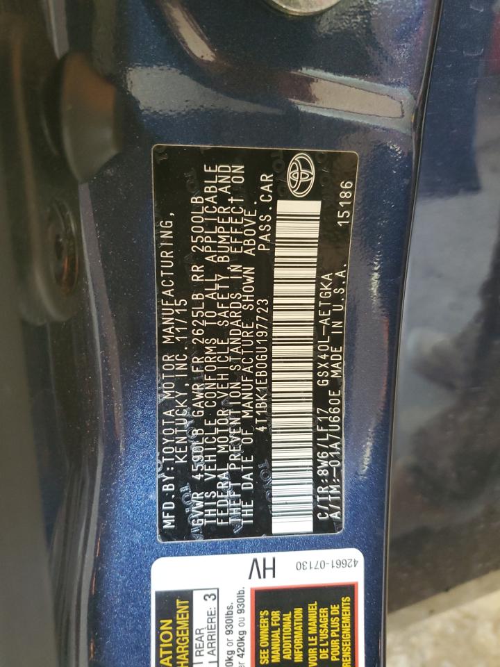 2016 Toyota Avalon Xle VIN: 4T1BK1EB0GU197723 Lot: 91652345