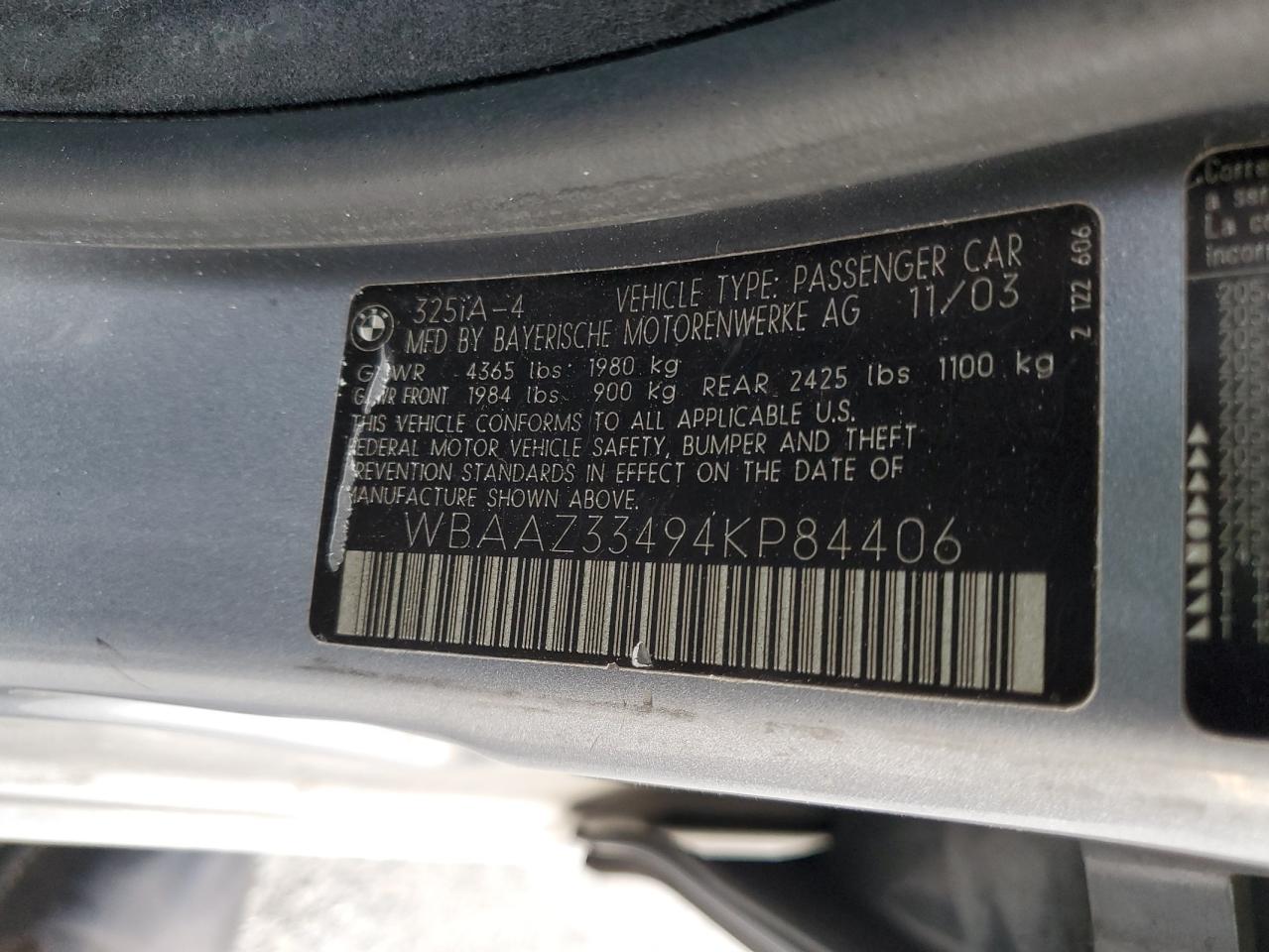 2004 BMW 325 Is Sulev VIN: WBAAZ33494KP84406 Lot: 92646985