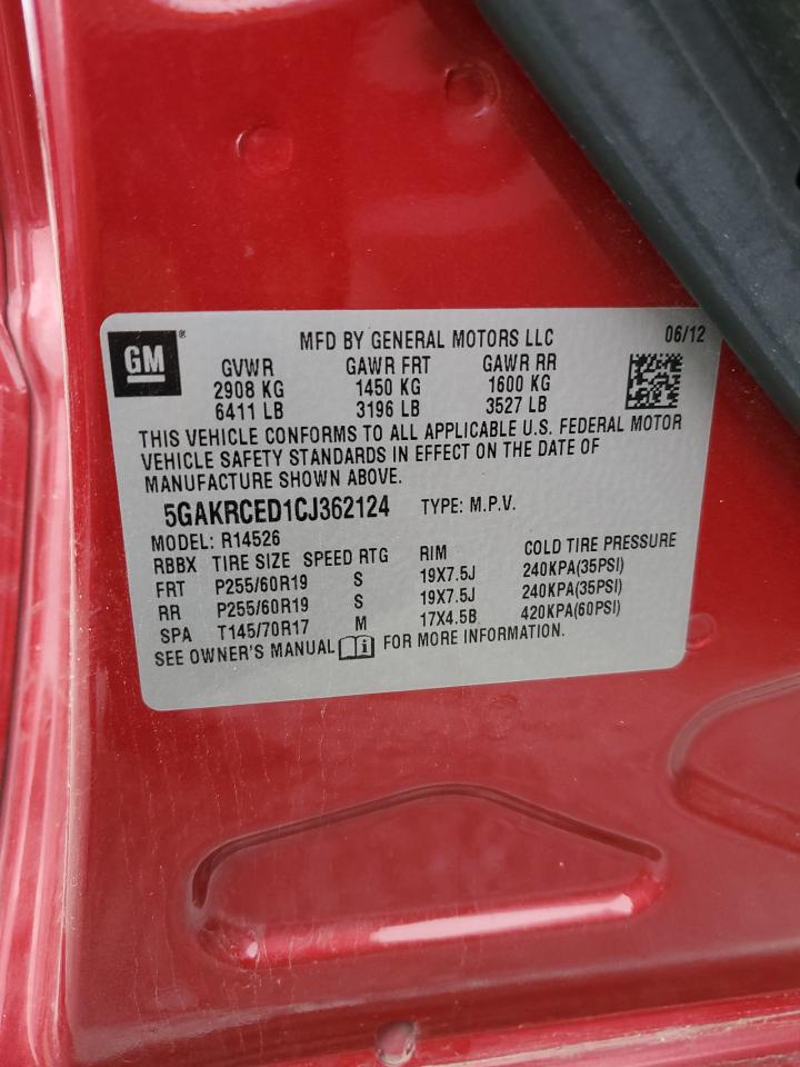 2012 Buick Enclave VIN: 5GAKRCED1CJ362124 Lot: 91104135