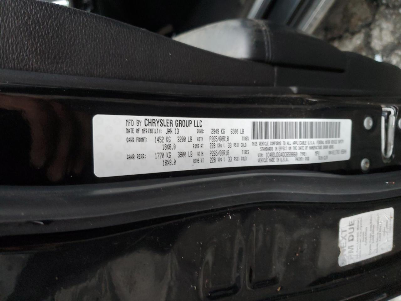 2013 Dodge Durango Crew VIN: 1C4RDJDG4DC659860 Lot: 92449745