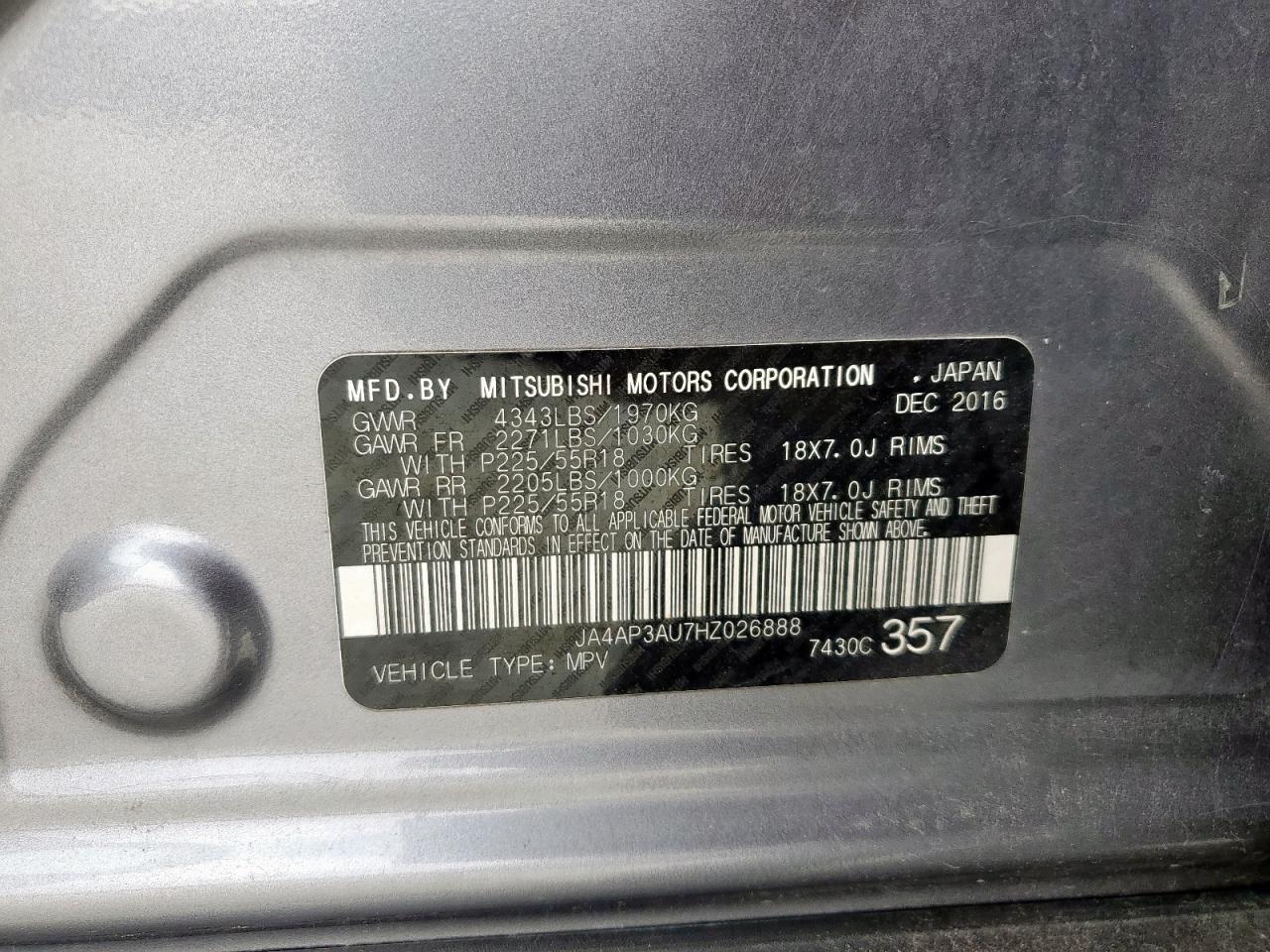 2017 Mitsubishi Outlander Sport Es VIN: JA4AP3AU7HZ026888 Lot: 91438745