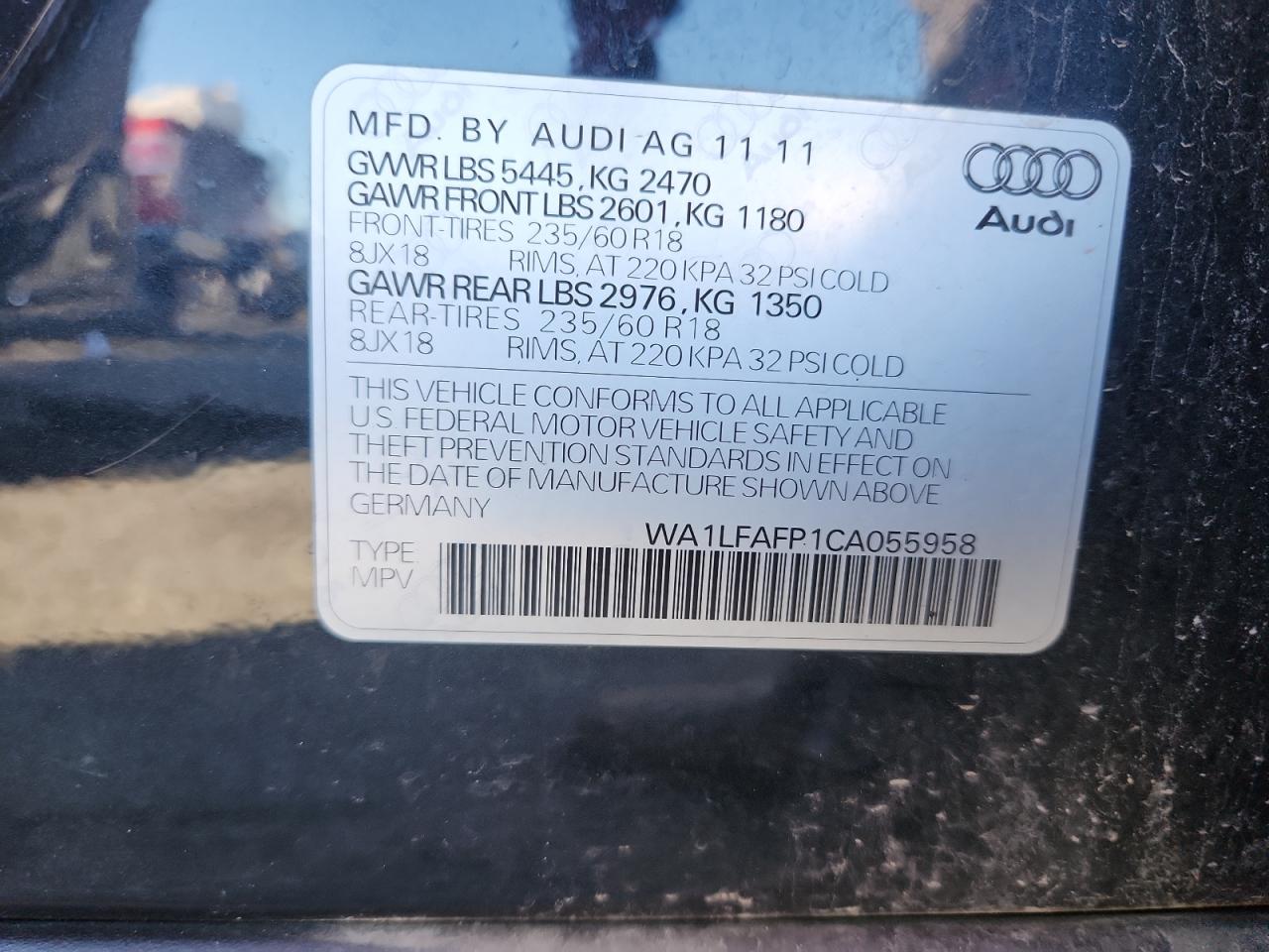 2012 Audi Q5 Premium Plus VIN: WA1LFAFP1CA055958 Lot: 91661895