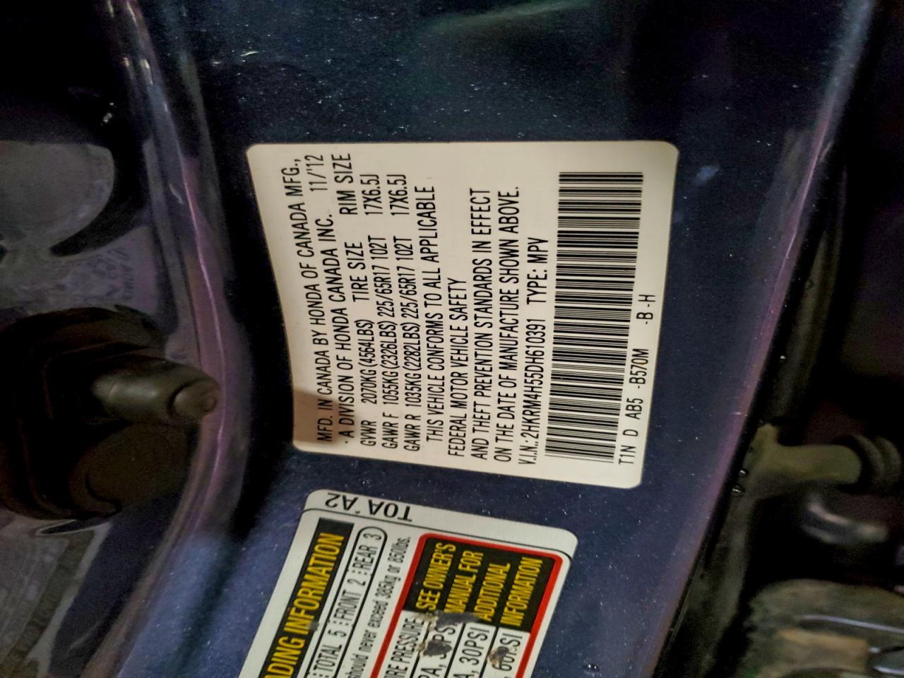 2013 Honda Cr-V Ex VIN: 2HKRM4H55DH610391 Lot: 94647145