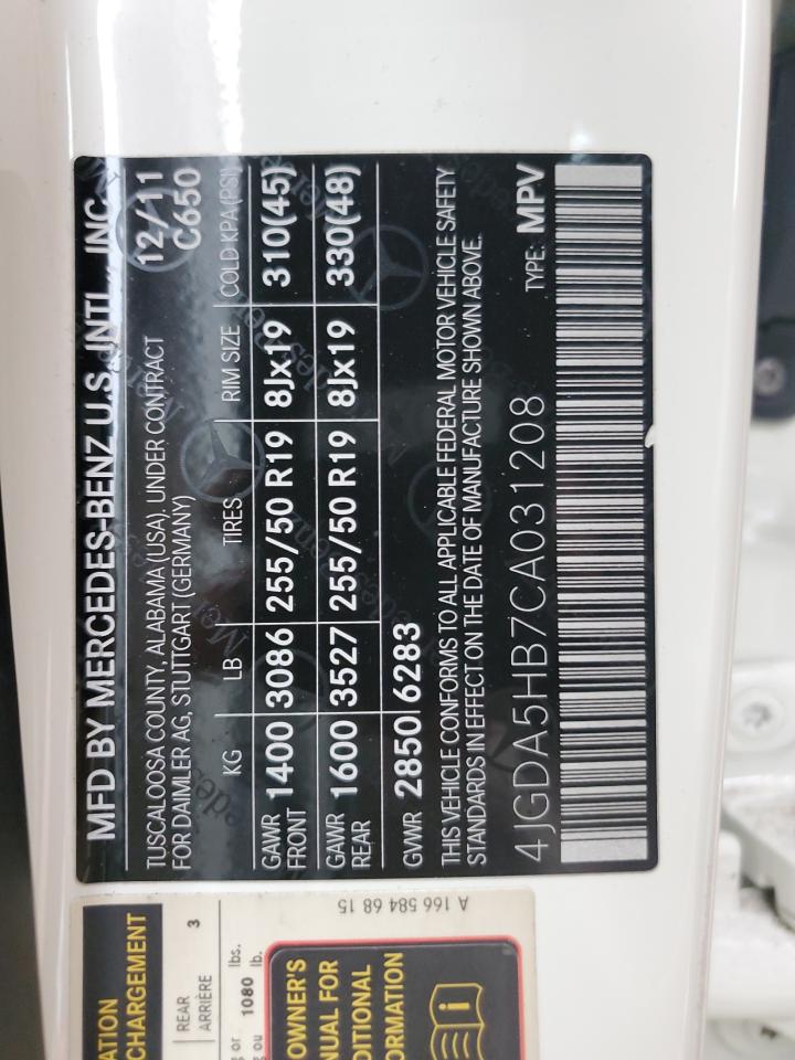 2012 Mercedes-Benz Ml 350 4Matic VIN: 4JGDA5HB7CA031208 Lot: 93286215