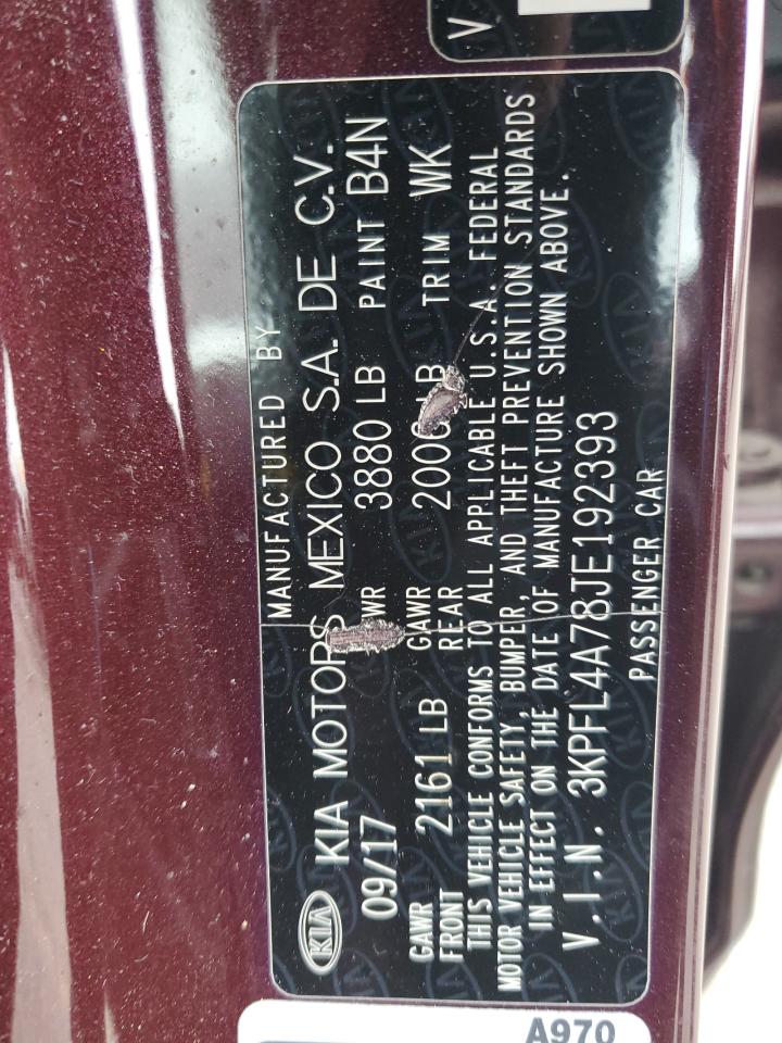 2018 Kia Forte Lx VIN: 3KPFL4A78JE192393 Lot: 92074075