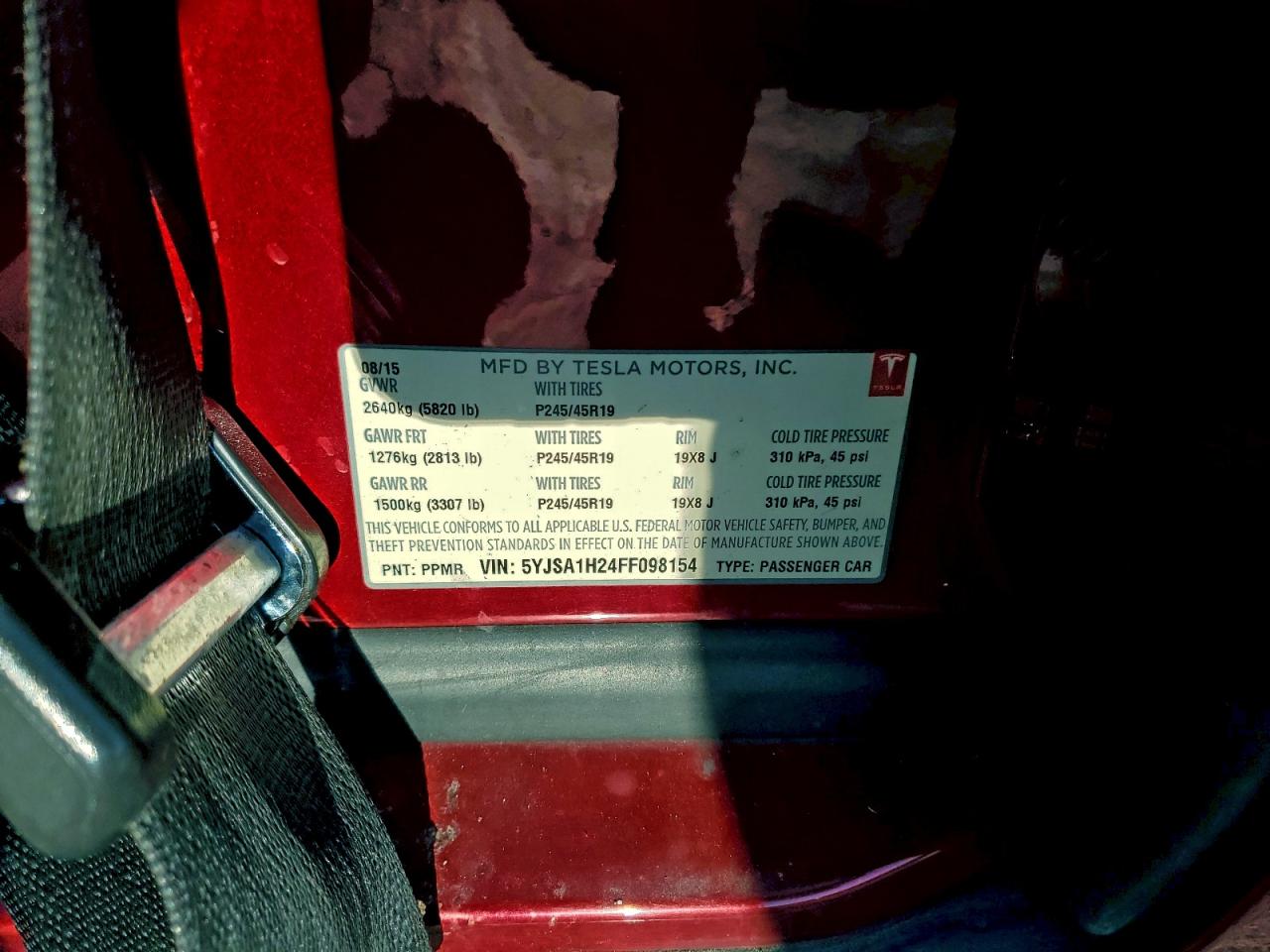 2015 Tesla Model S 85D VIN: 5YJSA1H24FF098154 Lot: 94525055