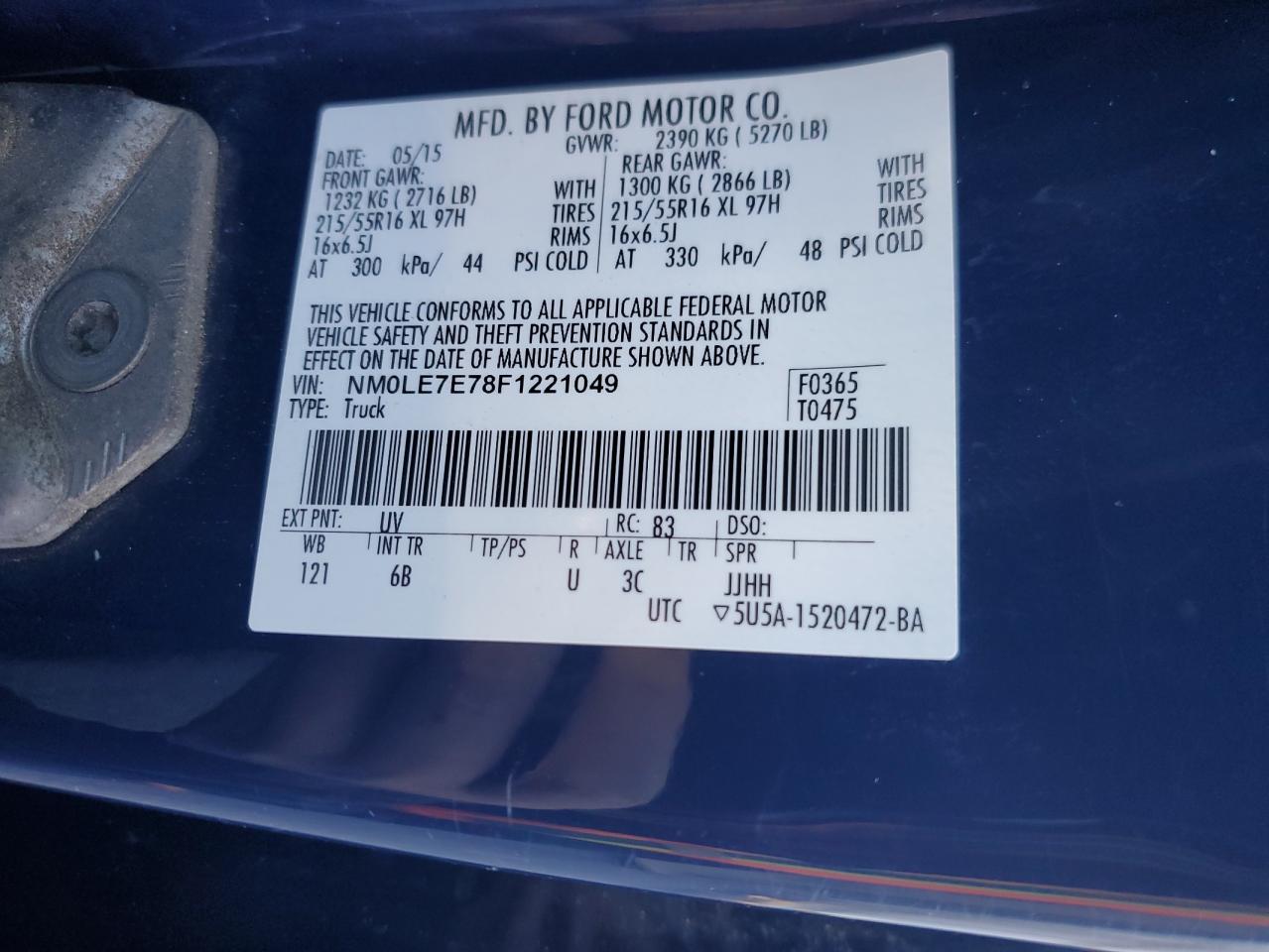 2015 Ford Transit Connect Delivery Van VIN: NM0LE7E78F1221049 Lot: 89545625