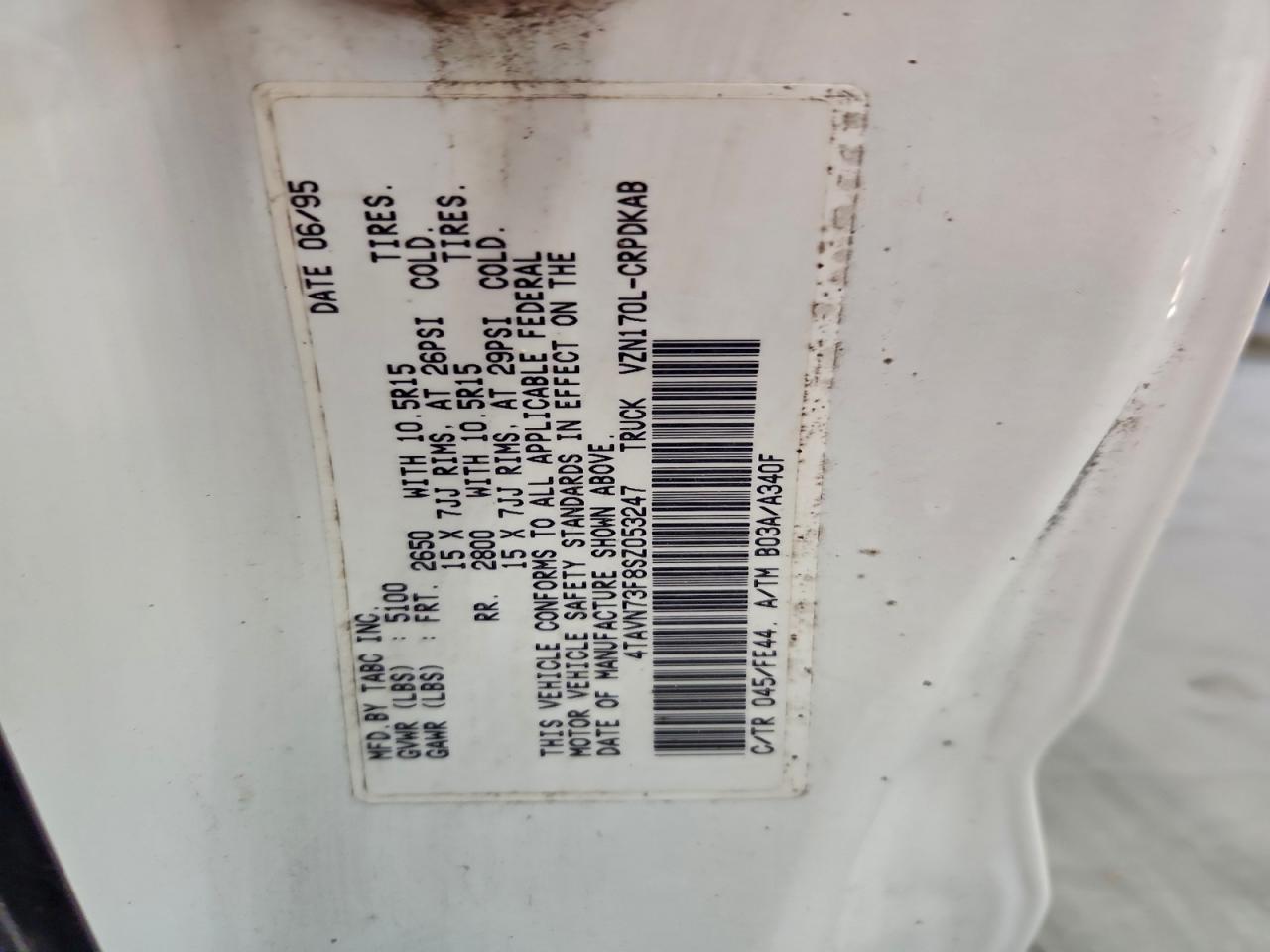 1995 Toyota Tacoma Xtracab VIN: 4TAVN73F8SZ053247 Lot: 93712225