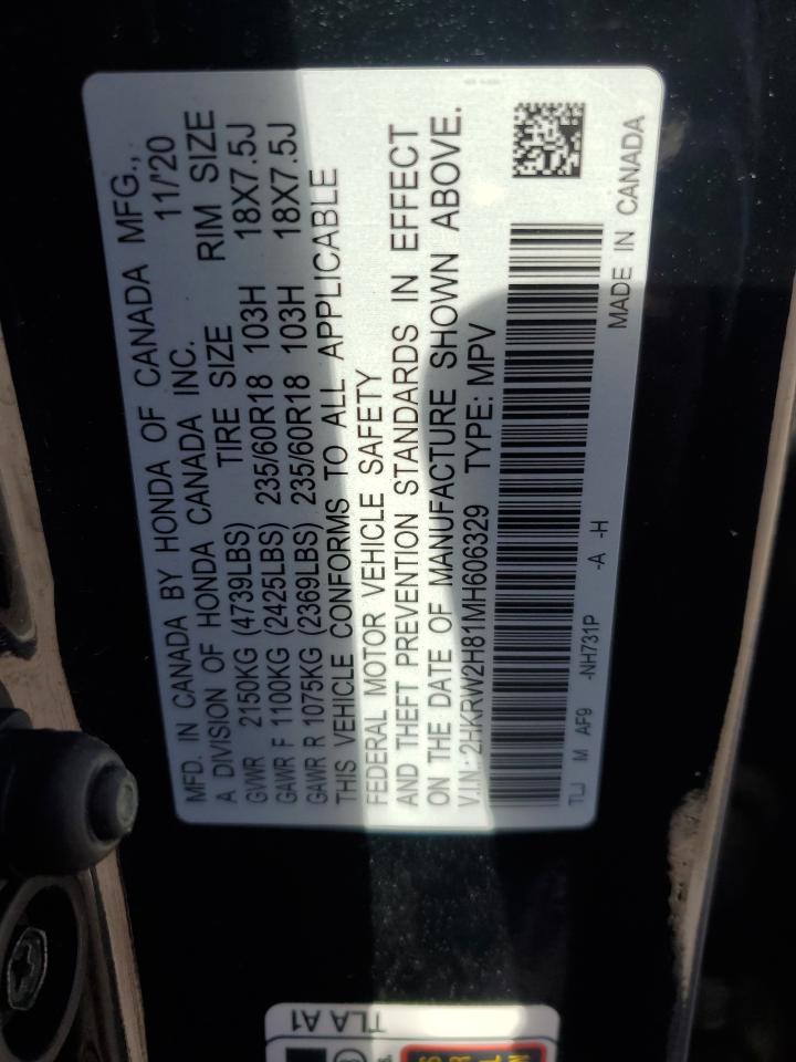 2021 Honda Cr-V Exl VIN: 2HKRW2H81MH606329 Lot: 92205265