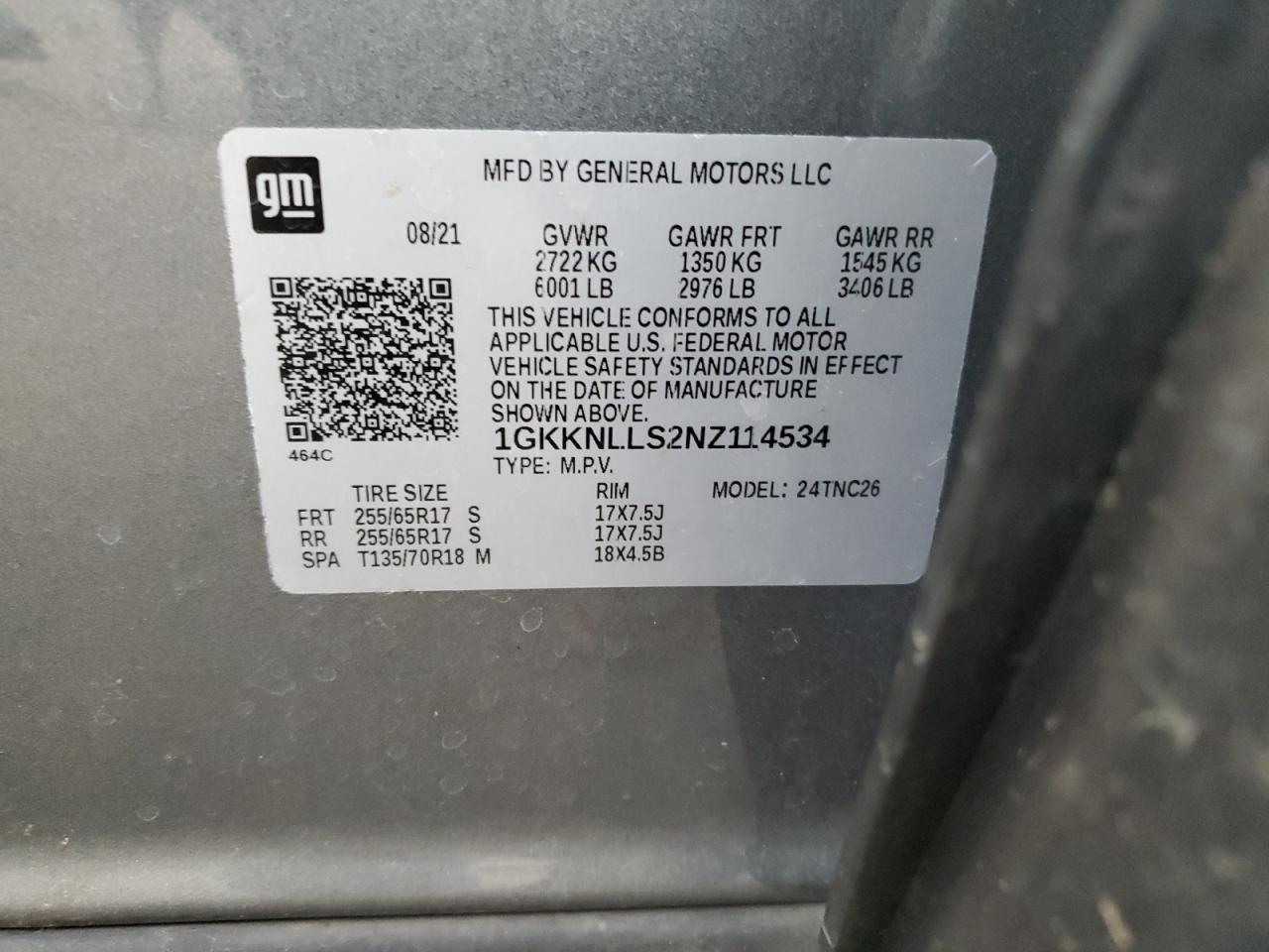 2022 GMC Acadia At4 VIN: 1GKKNLLS2NZ114534 Lot: 91641335