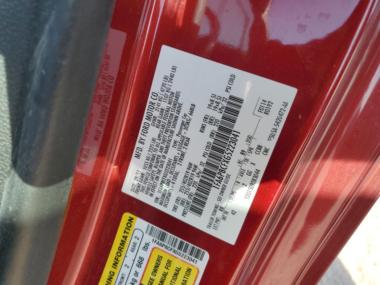 2016 Ford Mustang Gt VIN: 1FA6P8CFXG5223041 Lot: 91478855