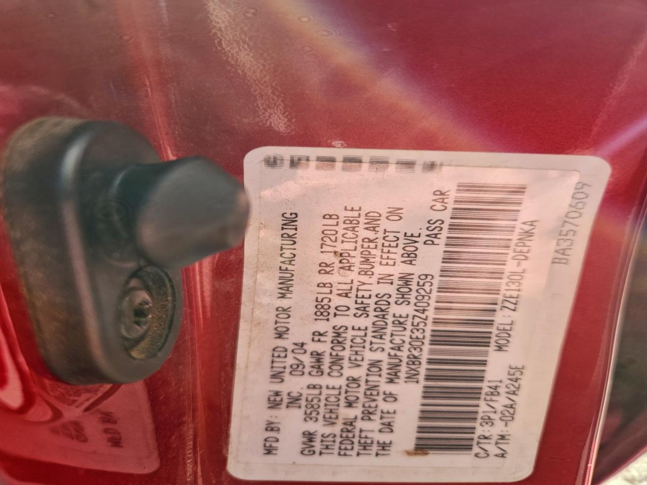 2005 Toyota Corolla Ce VIN: 1NXBR30E35Z409259 Lot: 91254585