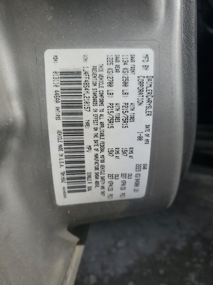 2000 Jeep Cherokee Sport VIN: 1J4FF48S4YL210157 Lot: 91168525