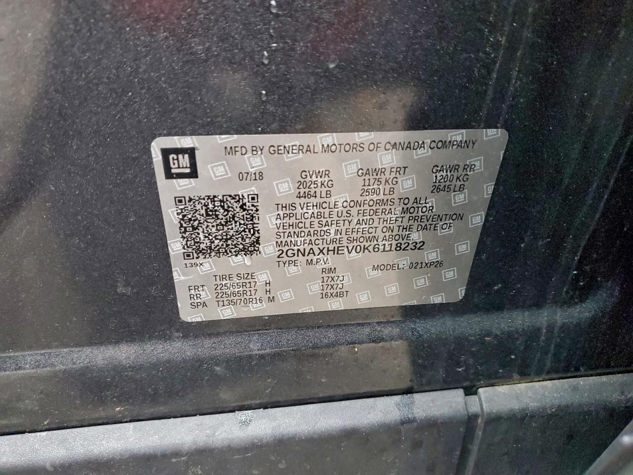 2019 Chevrolet Equinox Ls VIN: 2GNAXHEV0K6118232 Lot: 93531365