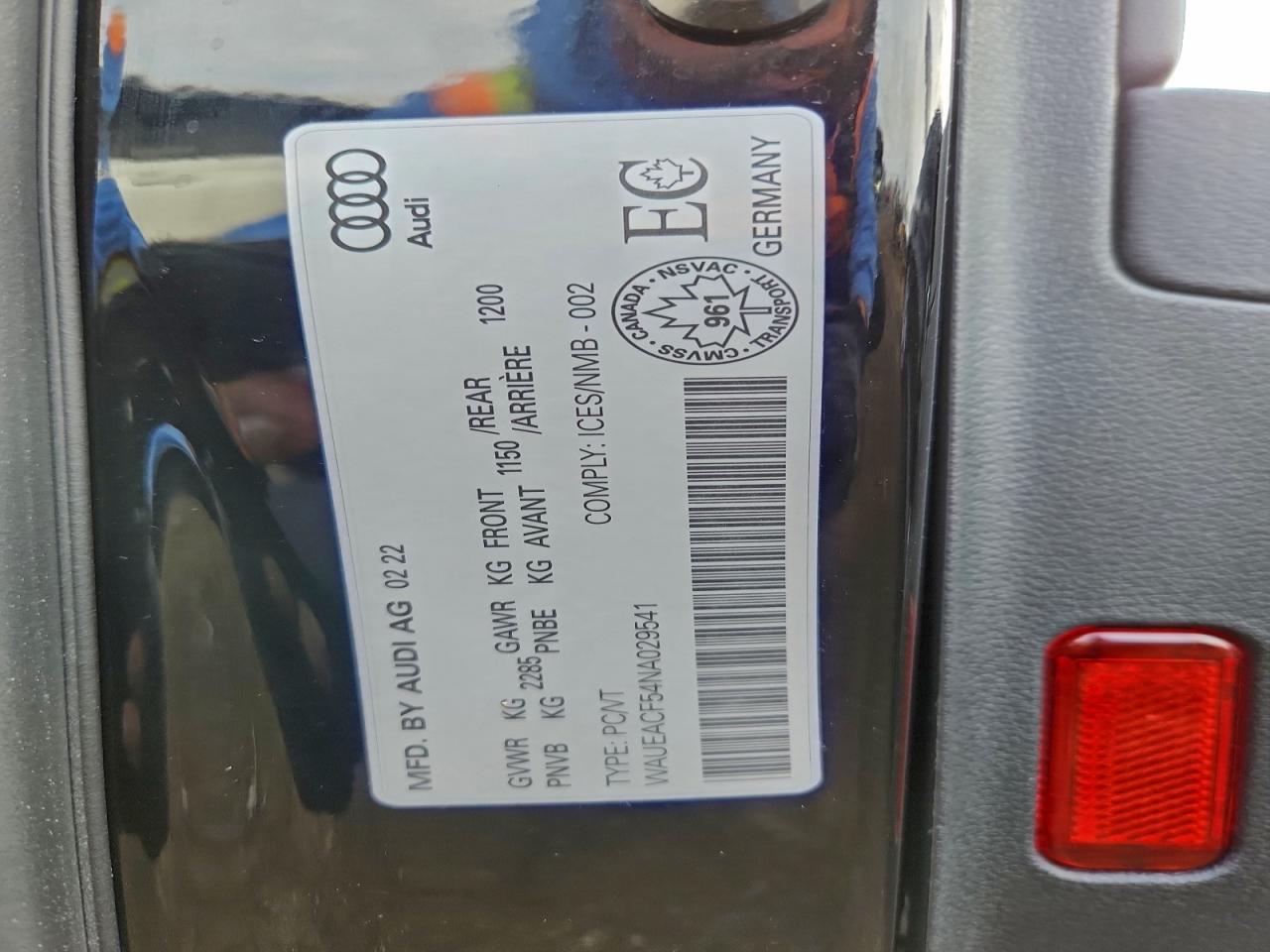 2022 Audi A5 Prestige 45 VIN: WAUEACF54NA029541 Lot: 92615605