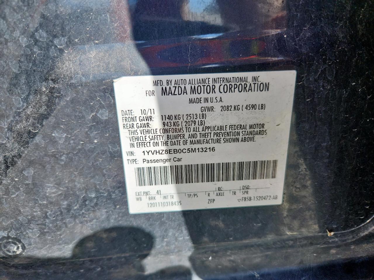 2012 Mazda 6 S VIN: 1YVHZ8EB0C5M13216 Lot: 92955055