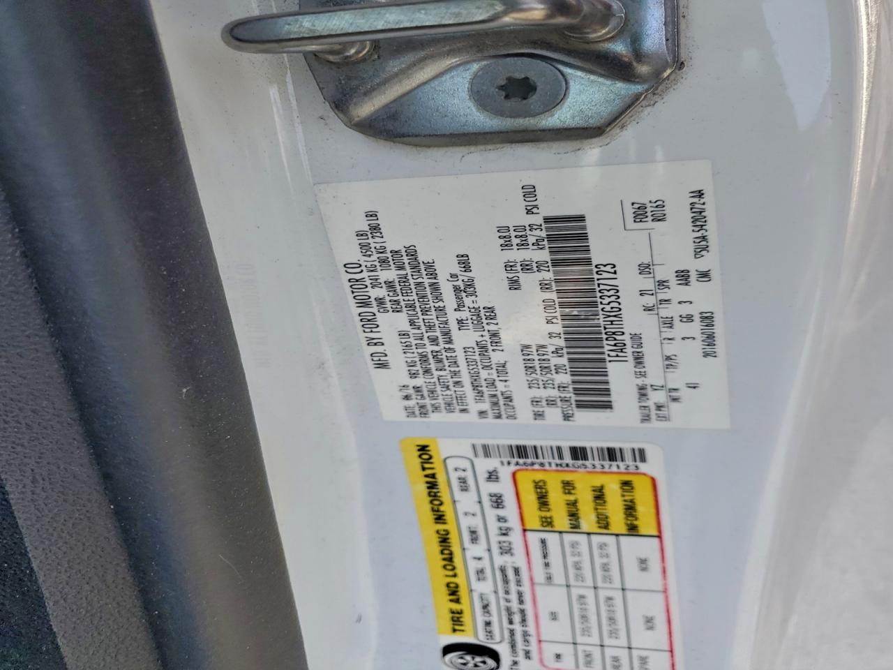 2016 Ford Mustang VIN: 1FA6P8THXG5337123 Lot: 94565645