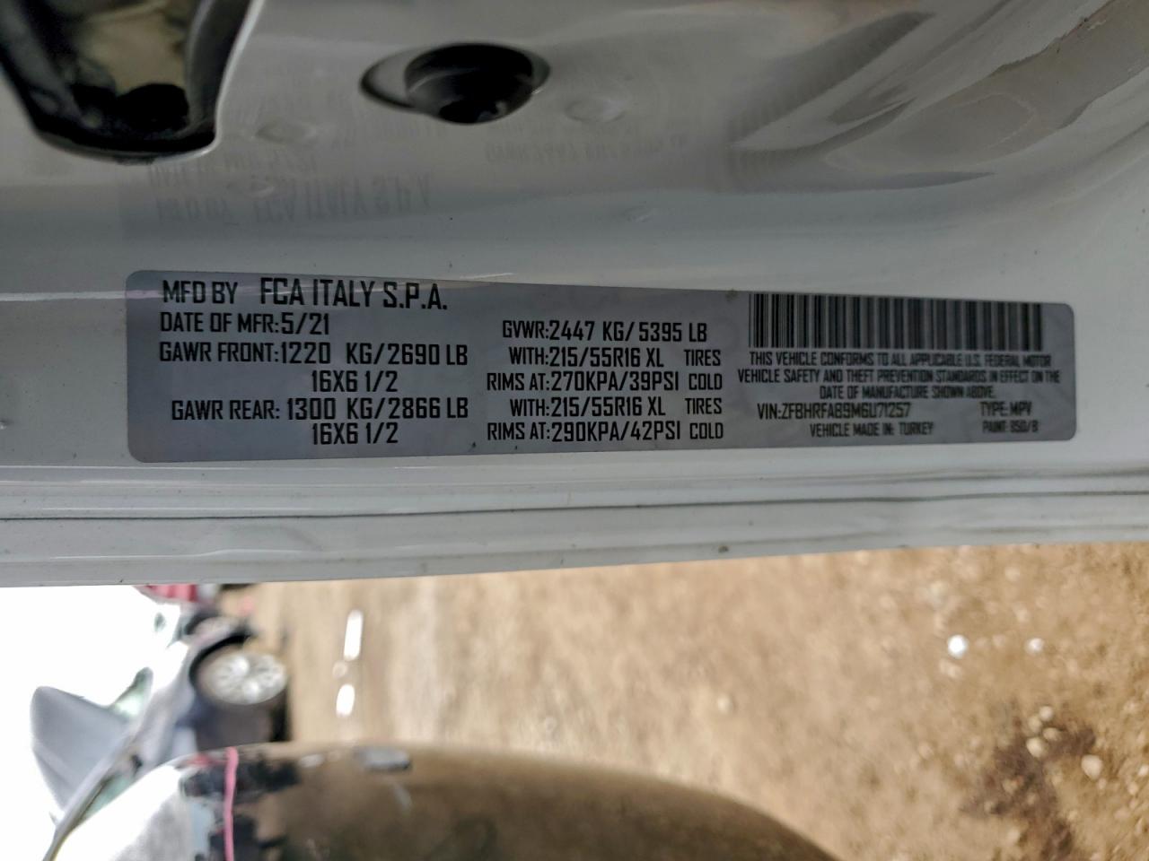 2021 Ram Promaster City VIN: ZFBHRFAB9M6U71257 Lot: 93893315