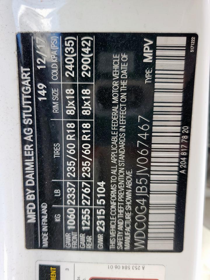 2018 Mercedes-Benz Glc 300 VIN: WDC0G4JB5JV067467 Lot: 91841885