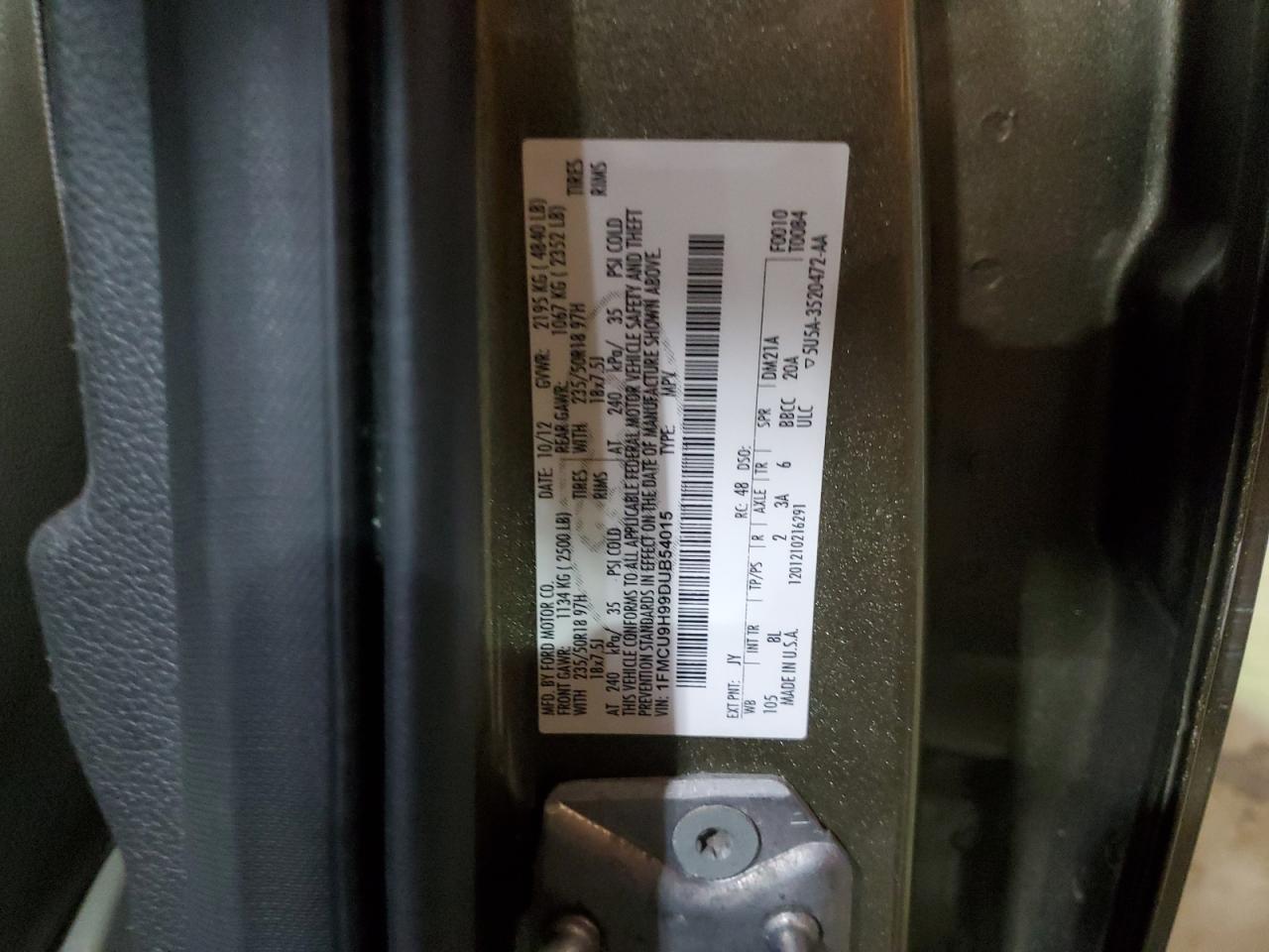 2013 Ford Escape Sel VIN: 1FMCU9H99DUB54015 Lot: 90695185