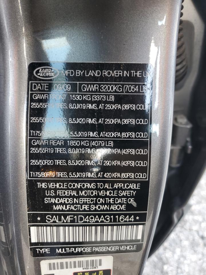 2010 Land Rover Range Rover Hse Luxury VIN: SALMF1D49AA311644 Lot: 93333125
