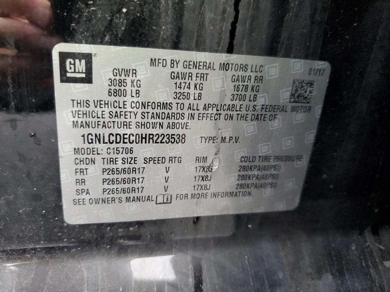 2017 Chevrolet Tahoe Police VIN: 1GNLCDEC0HR223538 Lot: 90537435