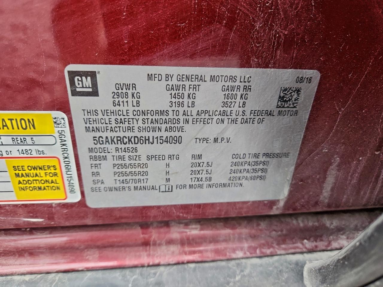 2017 Buick Enclave VIN: 5GAKRCKD6HJ154090 Lot: 94657375