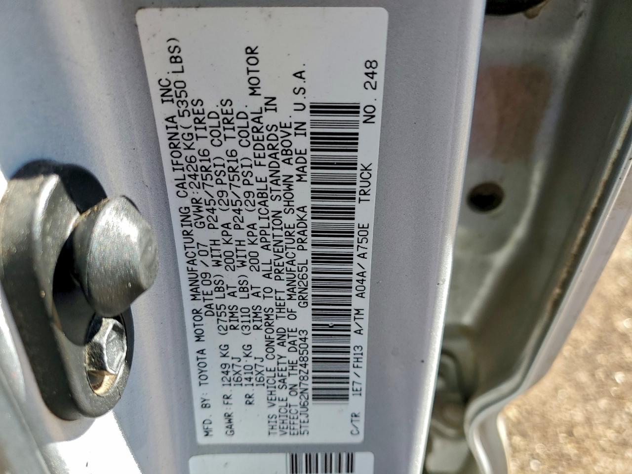 2008 Toyota Tacoma Double Cab Prerunner VIN: 5TEJU62N78Z485043 Lot: 94539045